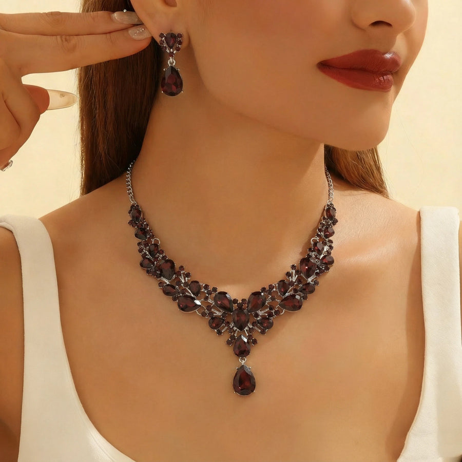 Exaggerated Rhinestone Bridal Necklace & Earring Set for Dress