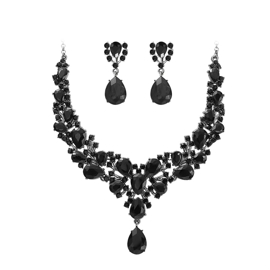 Exaggerated Rhinestone Bridal Necklace & Earring Set for Dress