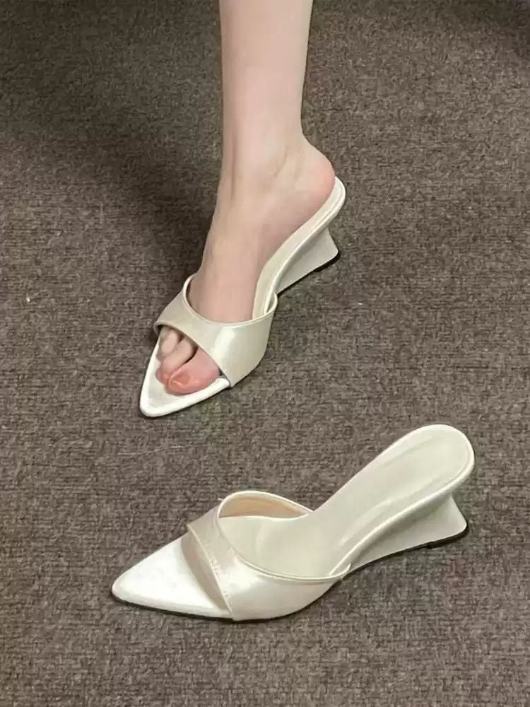 Elegant Wedge Heel Open-Toe Slide Sandals for Summer Dress