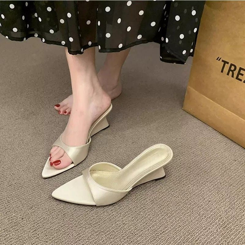 Elegant Wedge Heel Open-Toe Slide Sandals for Summer Dress