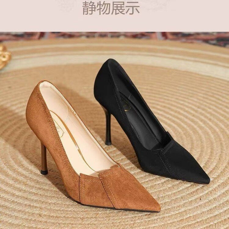 2026 Autumn French Style High Heels - Pointed Toe Black Pumps