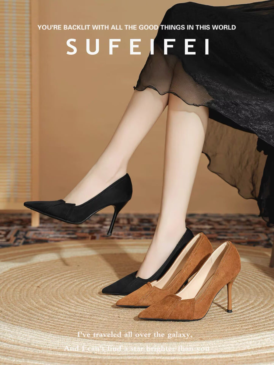 2026 Autumn French Style High Heels - Pointed Toe Black Pumps