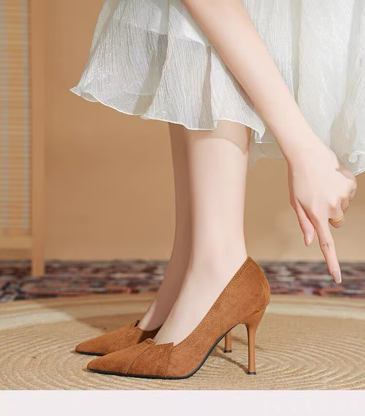 2026 Autumn French Style High Heels - Pointed Toe Black Pumps