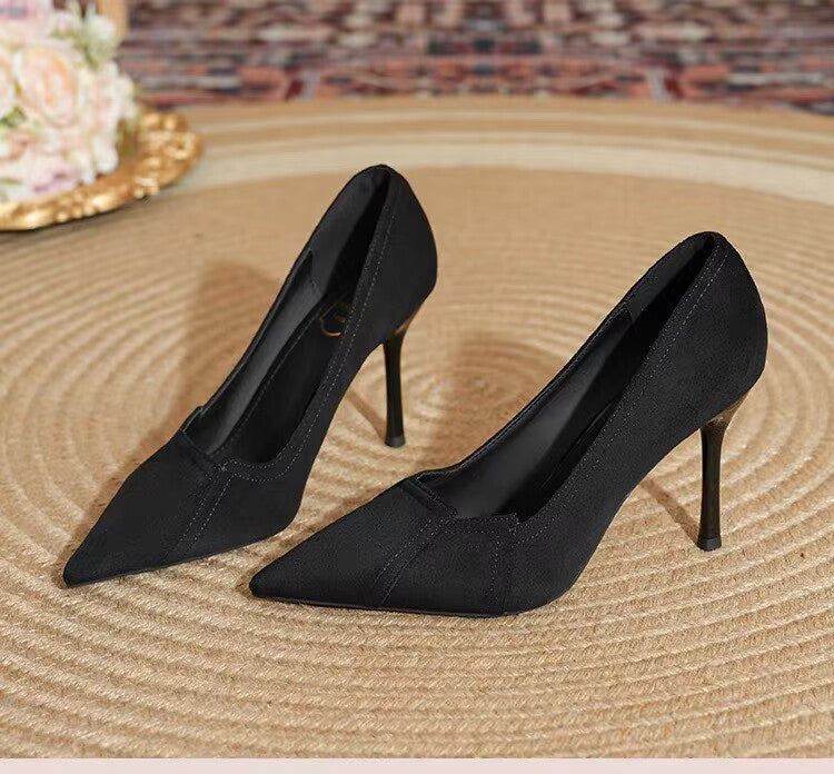 2026 Autumn French Style High Heels - Pointed Toe Black Pumps