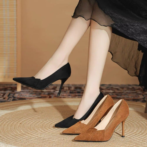 2026 Autumn French Style High Heels - Pointed Toe Black Pumps
