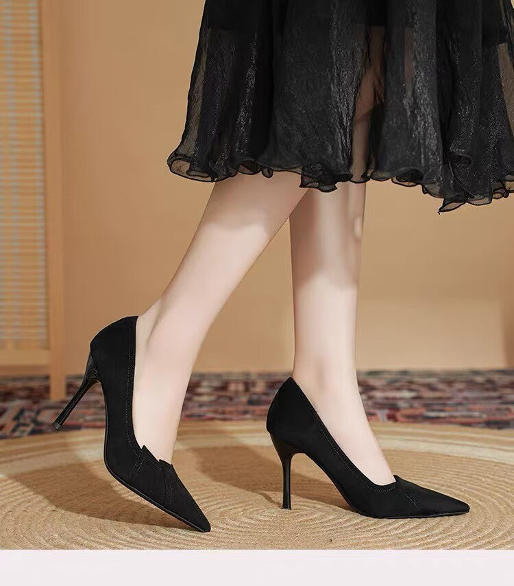 2026 Autumn French Style High Heels - Pointed Toe Black Pumps