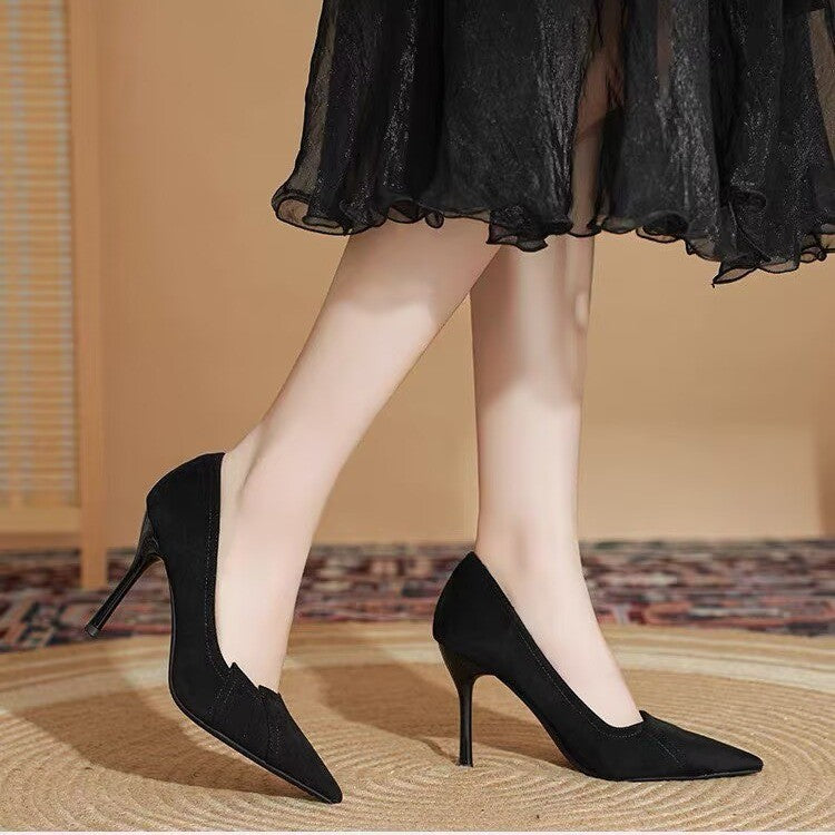 2026 Autumn French Style High Heels - Pointed Toe Black Pumps