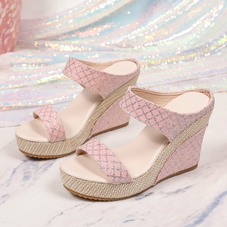 Plus Size Wedge Slippers with Stretch Strap for Comfort