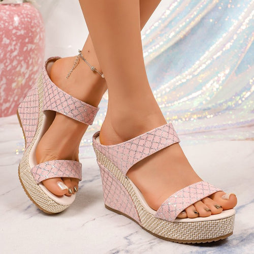 Plus Size Wedge Slippers with Stretch Strap for Comfort