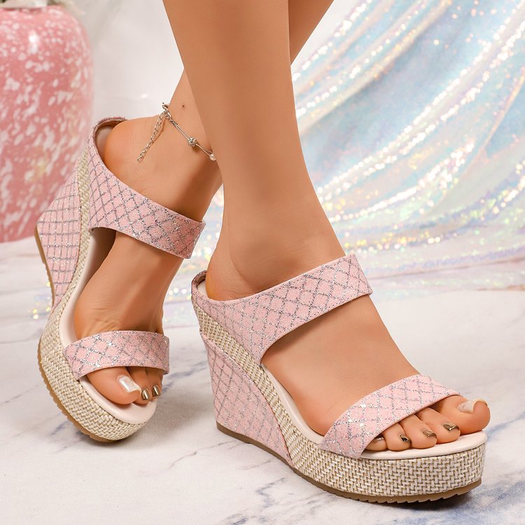 Plus Size Wedge Slippers with Stretch Strap for Comfort