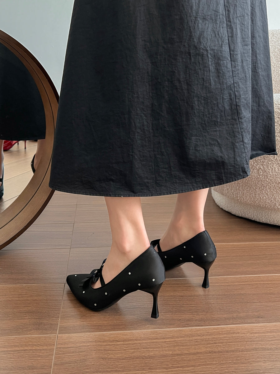 2026 Spring Women's Black Elegant Pumps with Rhinestones