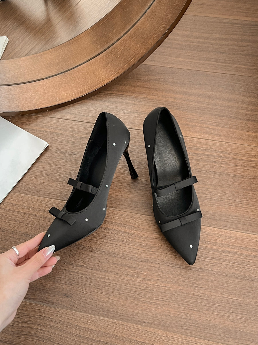 2026 Spring Women's Black Elegant Pumps with Rhinestones