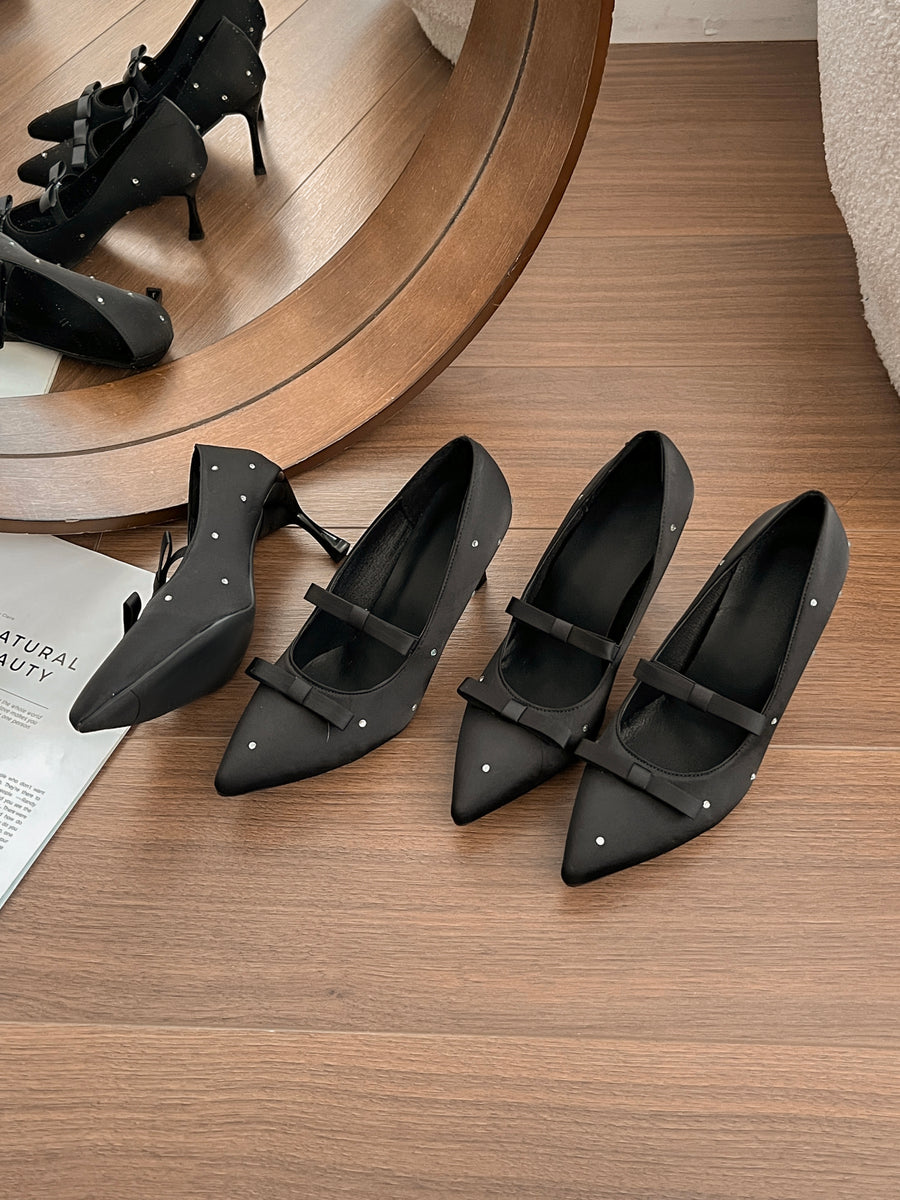 2026 Spring Women's Black Elegant Pumps with Rhinestones