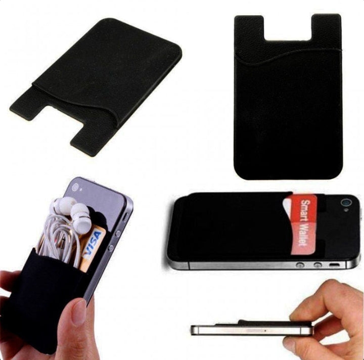 5x Silicone Credit Card Holder - Black Wallet Pocket Sticker