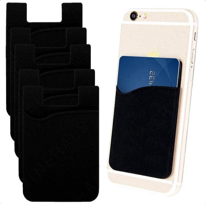 5x Silicone Credit Card Holder - Black Wallet Pocket Sticker