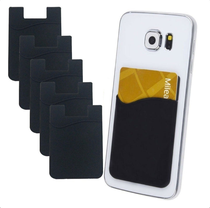 5x Silicone Credit Card Holder - Black Wallet Pocket Sticker
