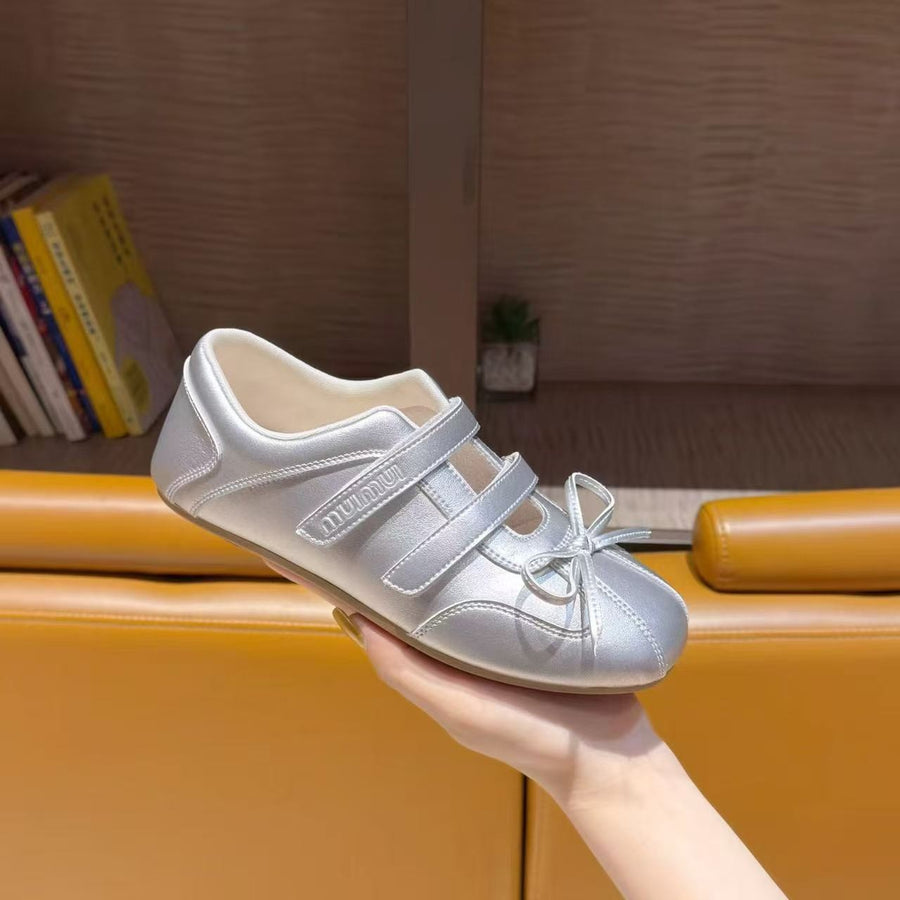 Y2K Metallic Double Strap Ballet Flats for Women