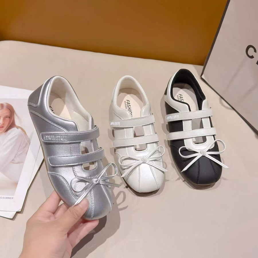 Y2K Metallic Double Strap Ballet Flats for Women