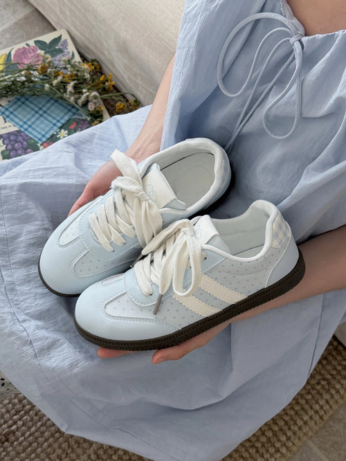 Women Pastel Blue Polka Dot Retro Sneakers - Casual Athletic Trainers