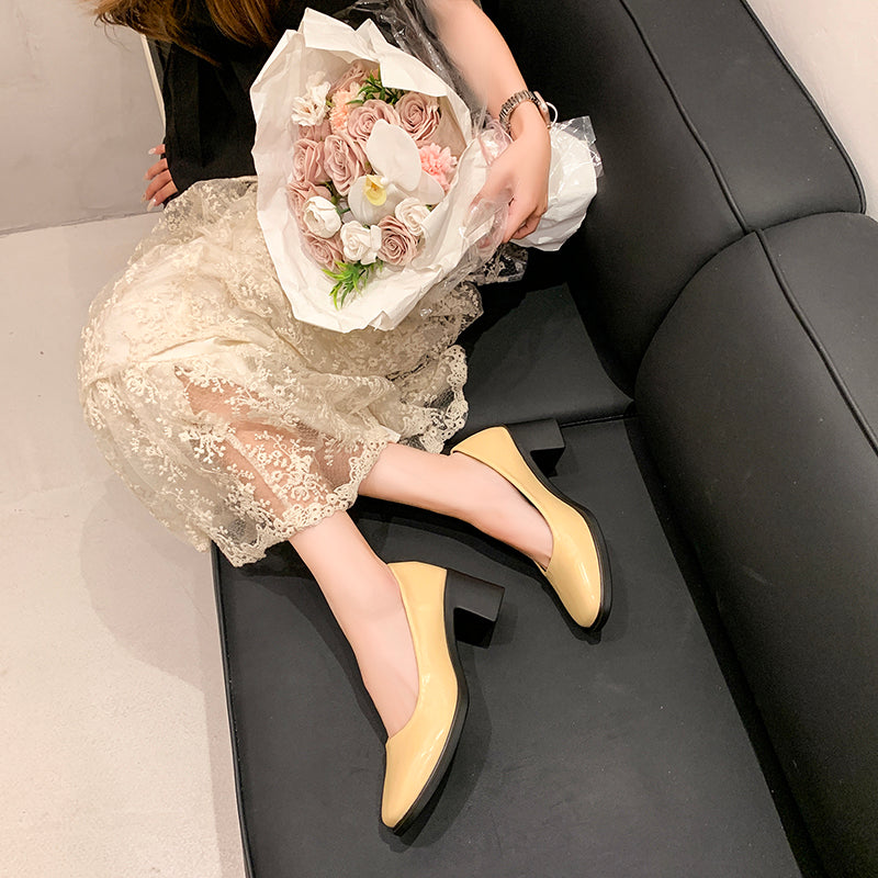 Women French Retro Square Toe High Heels - Soft Leather Pumps