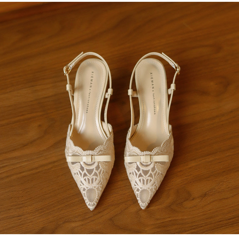 Elegant Women French Vintage Floral Lace Slingback Heels