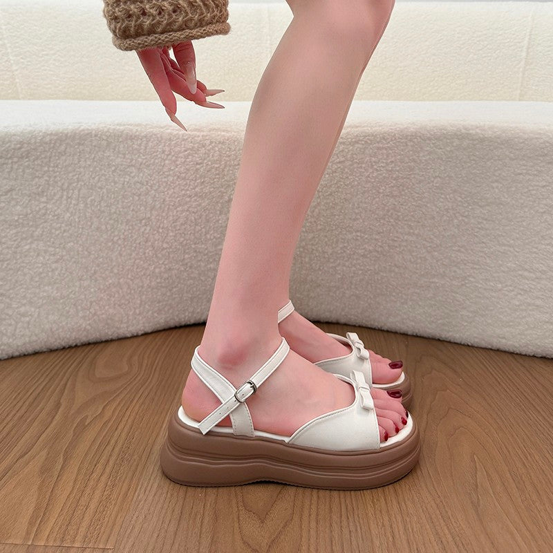 Women Sweet Mini Front Bow Platform Sandals - Casual Summer Style