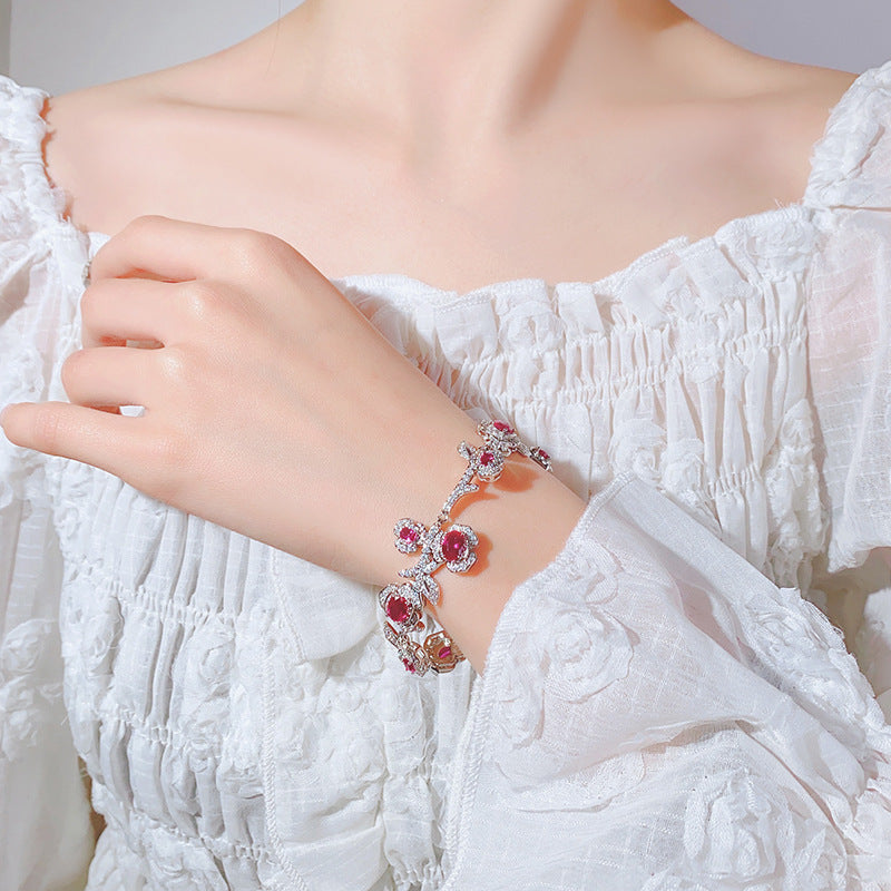 Heavy Craft Floral Bracelet for Women - Scarlet Tone Jewelry