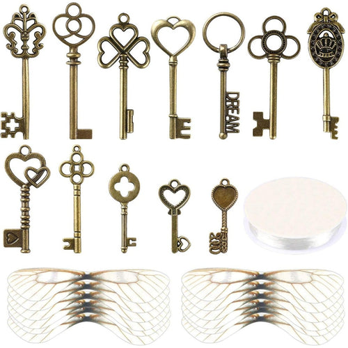 Vintage Skeleton Key Charms and Dragonfly Wings for Jewelry