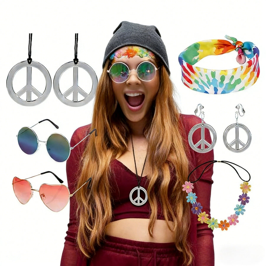 Hippie Costume Accessories Silver Set - Sparkling Jewelry