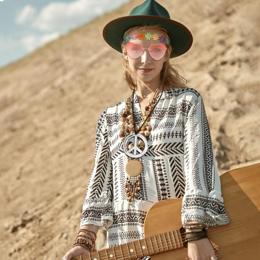 Hippie Costume Accessories Silver Set - Sparkling Jewelry
