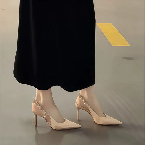 Women French Luxury Rhinestone Chain Slingback Heels