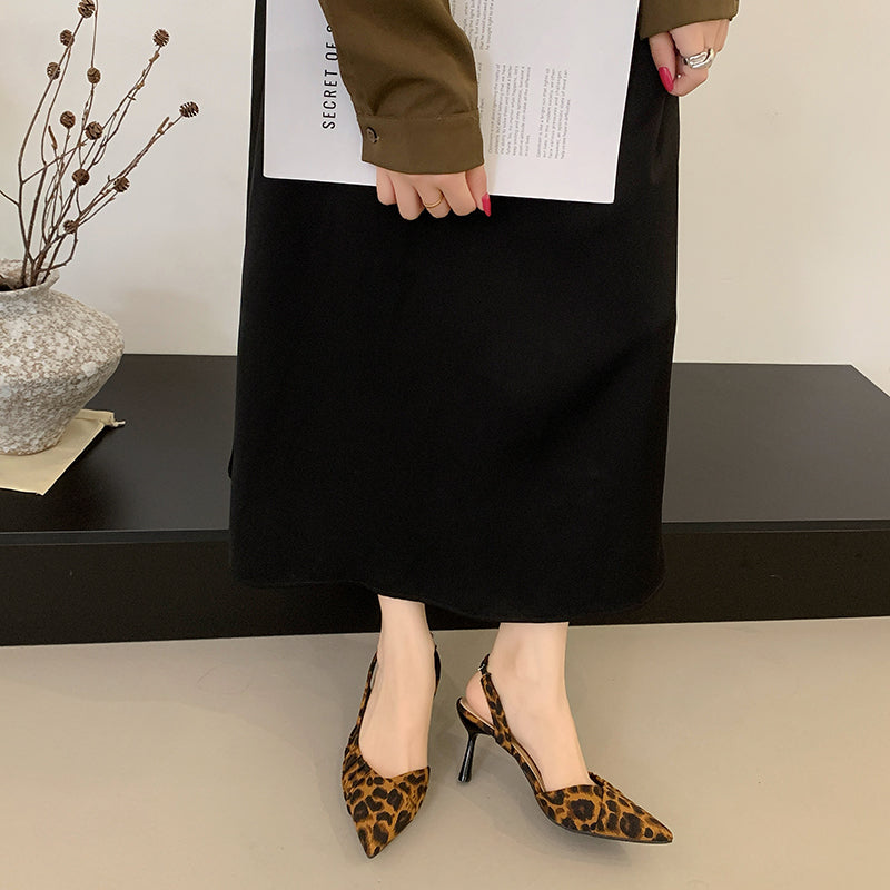 Women French Ruched Pleated Pointed Toe Slingback Heels