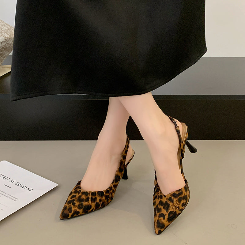 Women French Ruched Pleated Pointed Toe Slingback Heels