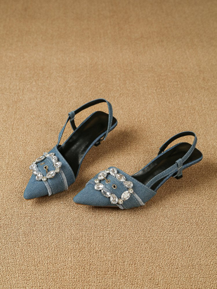 Women's Rhinestone Square Buckle High Heels for Spring