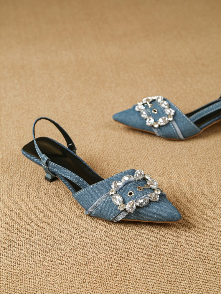 Women's Rhinestone Square Buckle High Heels for Spring