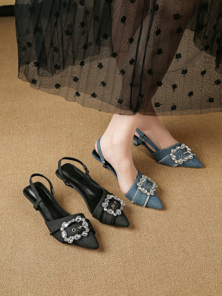 Women's Rhinestone Square Buckle High Heels for Spring