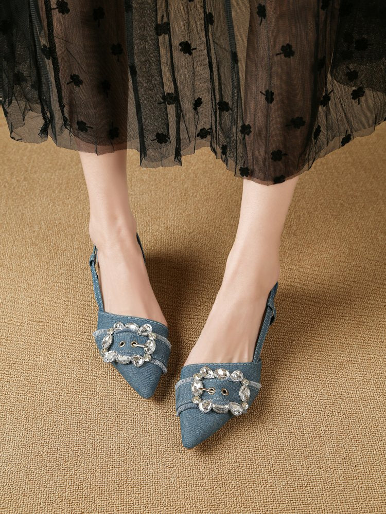 Women's Rhinestone Square Buckle High Heels for Spring