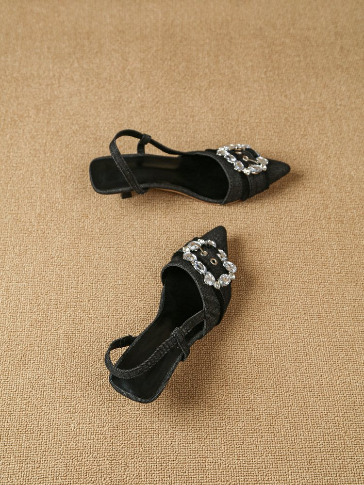 Women's Rhinestone Square Buckle High Heels for Spring