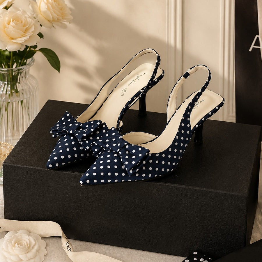 Women French Romantic Front Bow Slingback Stiletto Heels