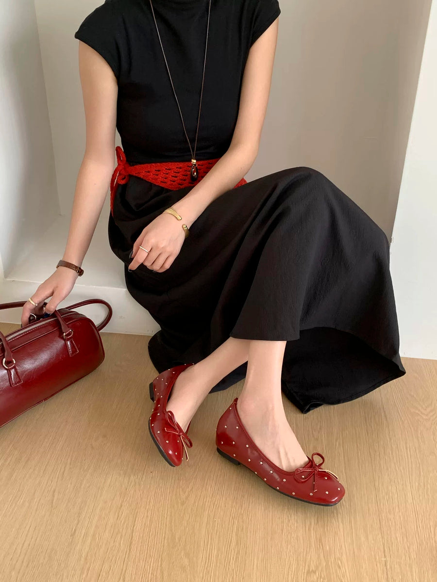 Women Vintage Rivet Bow Flat Shoes – Comfortable Driving Shoes
