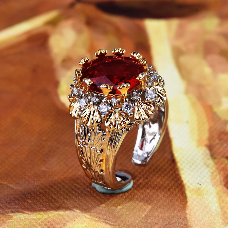 Vintage Two Tone Floral Prong Adjustable Ring for Women