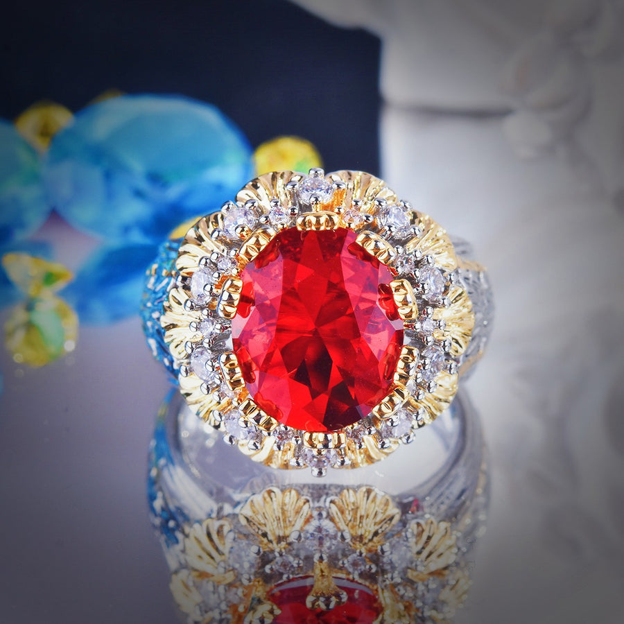 Vintage Two Tone Floral Prong Adjustable Ring for Women