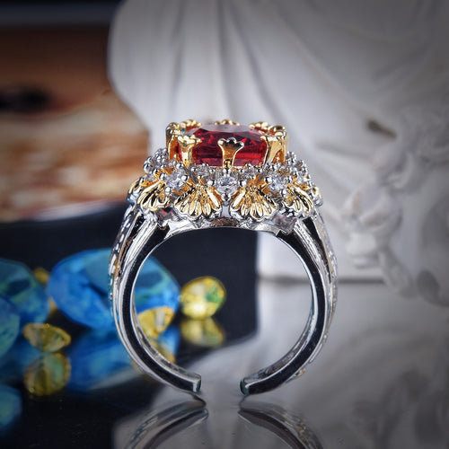 Vintage Two Tone Floral Prong Adjustable Ring for Women