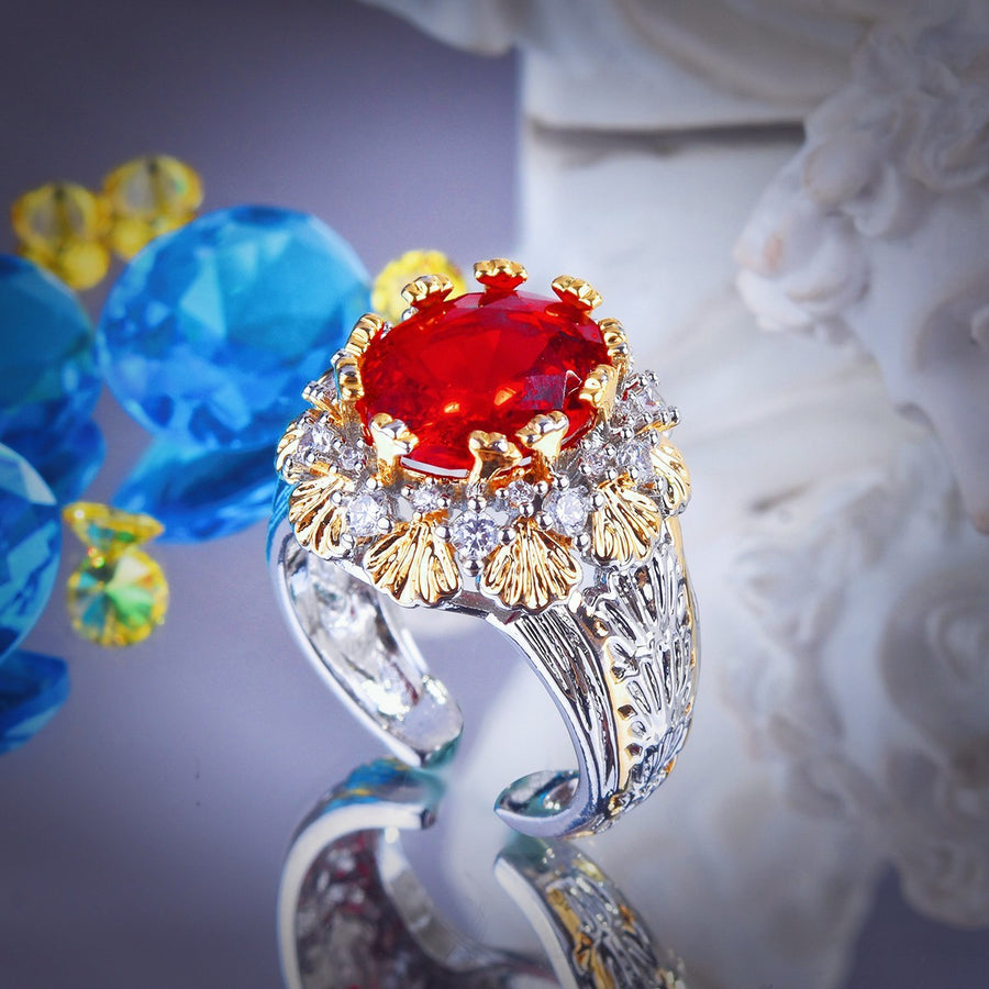 Vintage Two Tone Floral Prong Adjustable Ring for Women