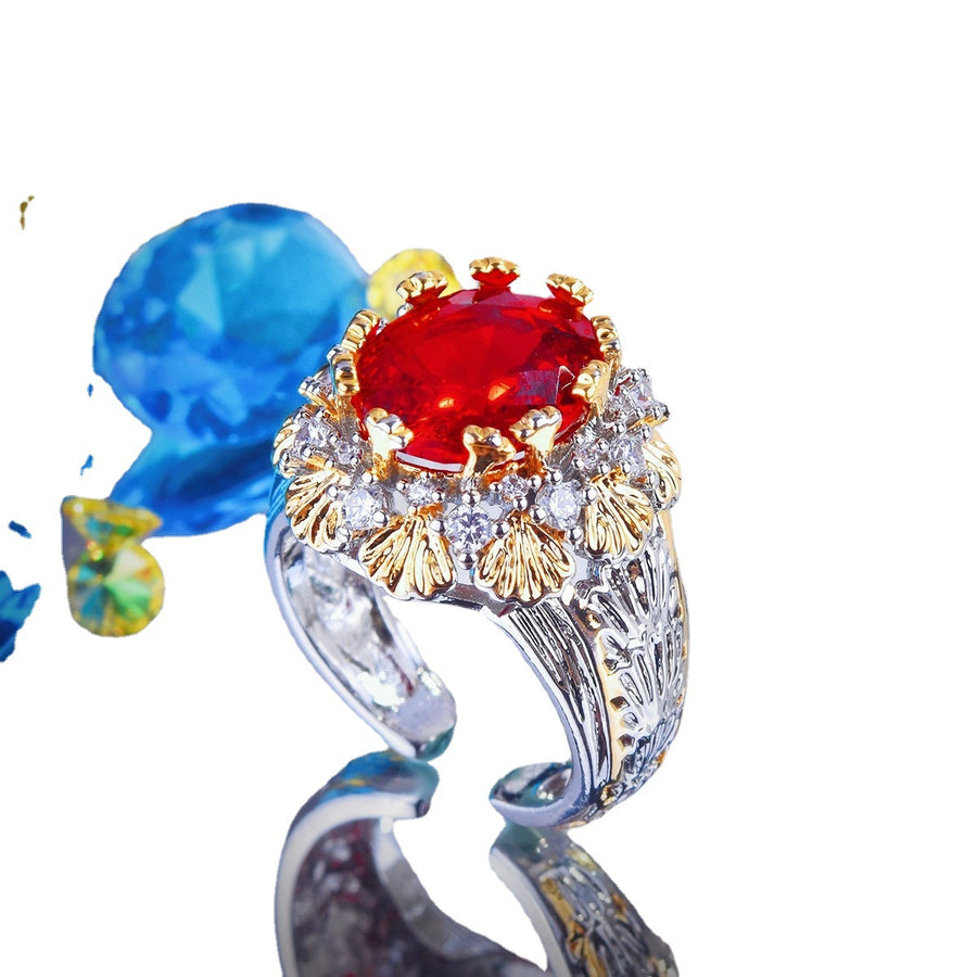 Vintage Two Tone Floral Prong Adjustable Ring for Women