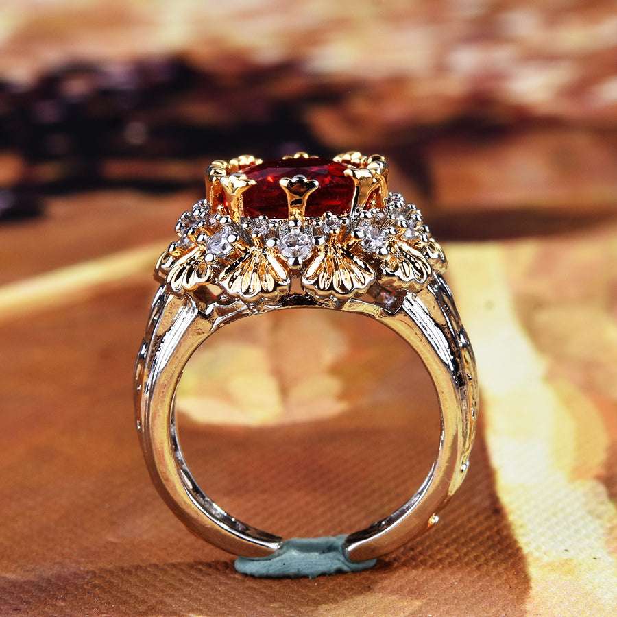 Vintage Two Tone Floral Prong Adjustable Ring for Women