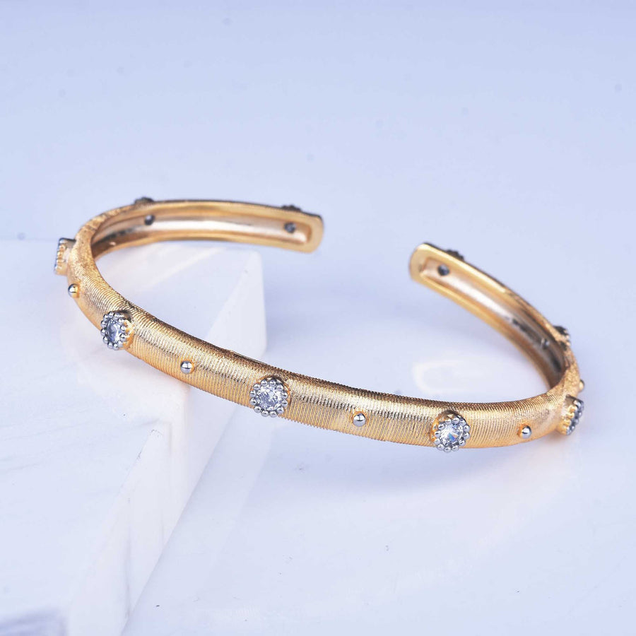 Vintage Brushed Texture Open Cuff Bangle for Women