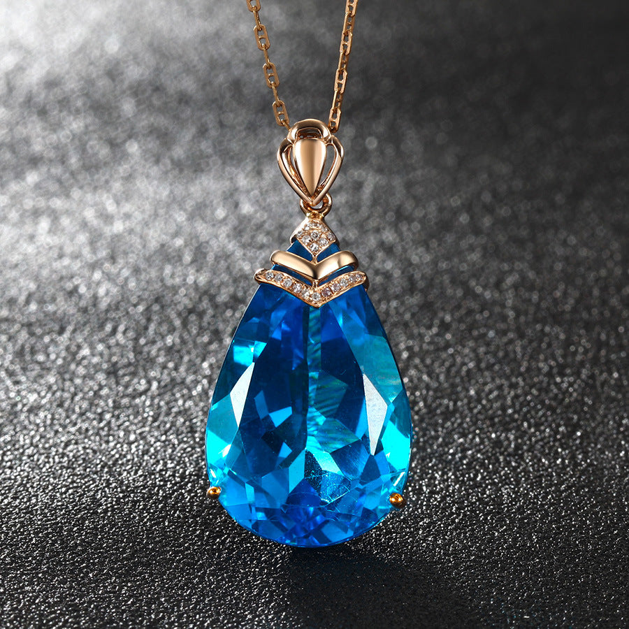 Light Luxury Crown Bail Pear Cut Pendant Necklace for Women
