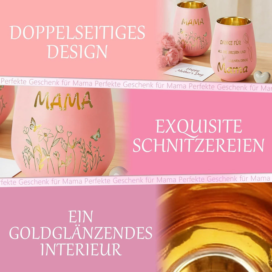 Pink Glass Candle Holder – Lantern-Shaped with MAMA Engraving