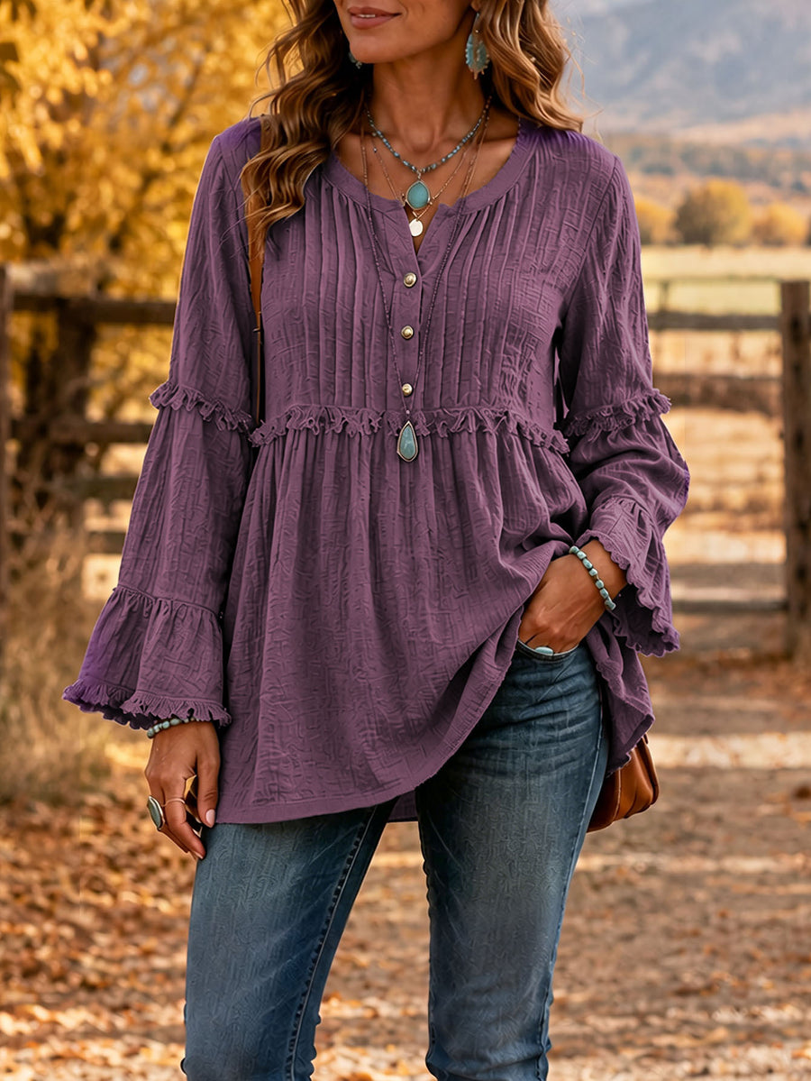 Women Fall Winter Fashion Blouse with Lace Trim and Tassels